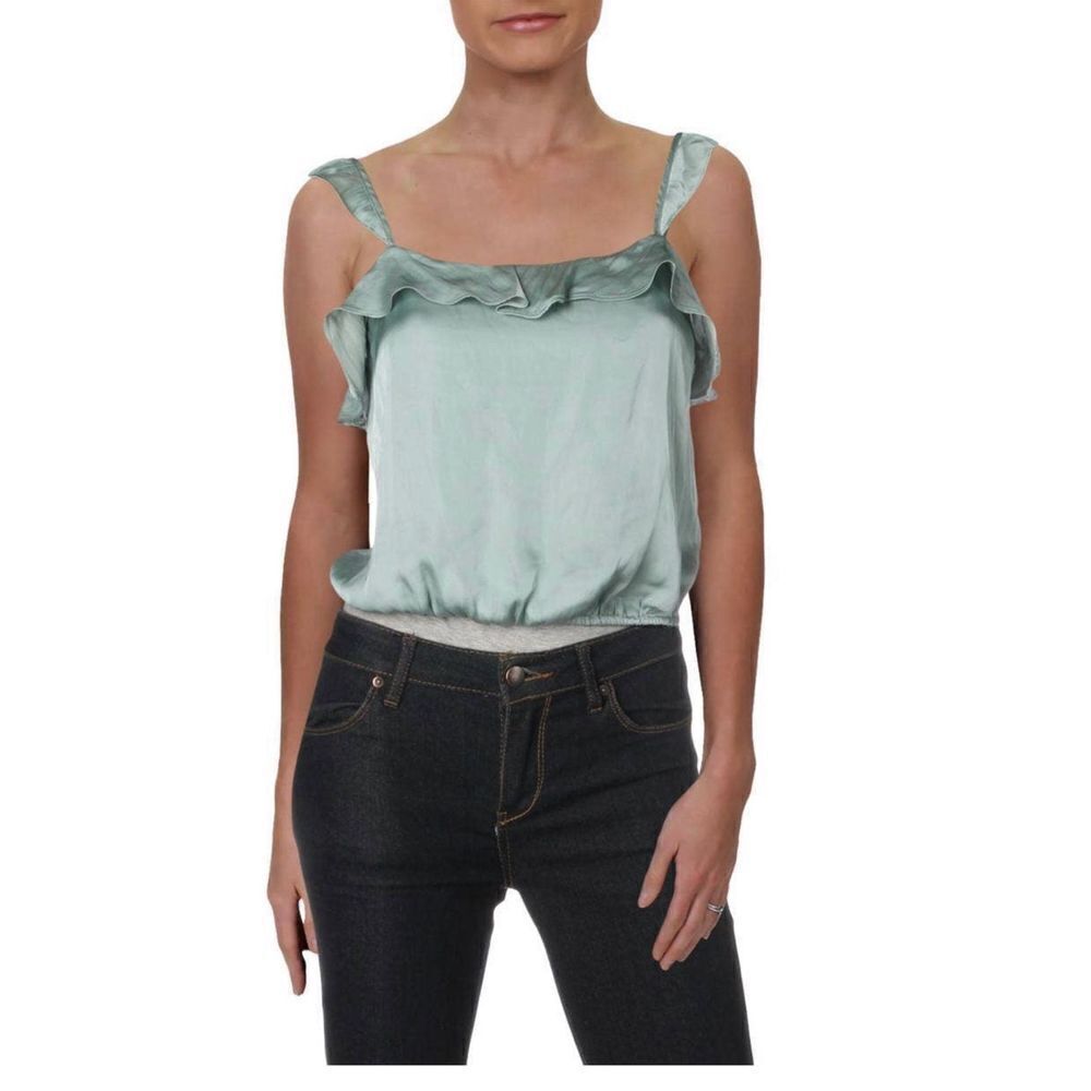 ASTR the Label Aqua Blue Satin Ruffle Crop Top small chic boho